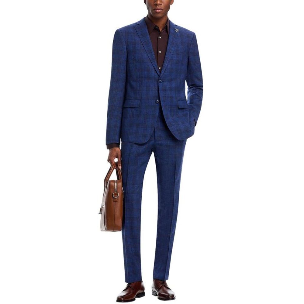 John Varvatos Star Usa Mens Slim Fit Wool Plaid Suit 38R Blue Pants 30 Waist NWT